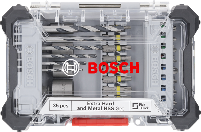 Juego de 35 brocas HSS para metal y destornilladores extraduros Bosch .